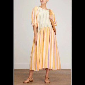 New Stine Goya Amelia Puff Sleeve Dress in Sunset And Lime Stripe size S
